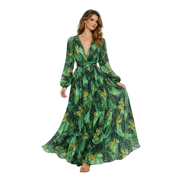 FASHION NOVA Nights in Paradise Green Plunge Maxi Dress Size Large Resort  Drama